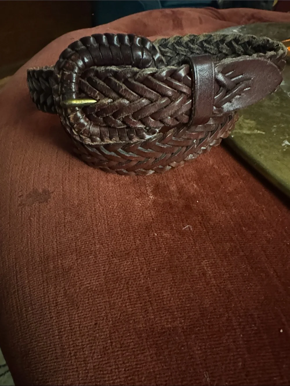 Lands' End Dark Brown Braided Leather Belt with Brass Buckle
